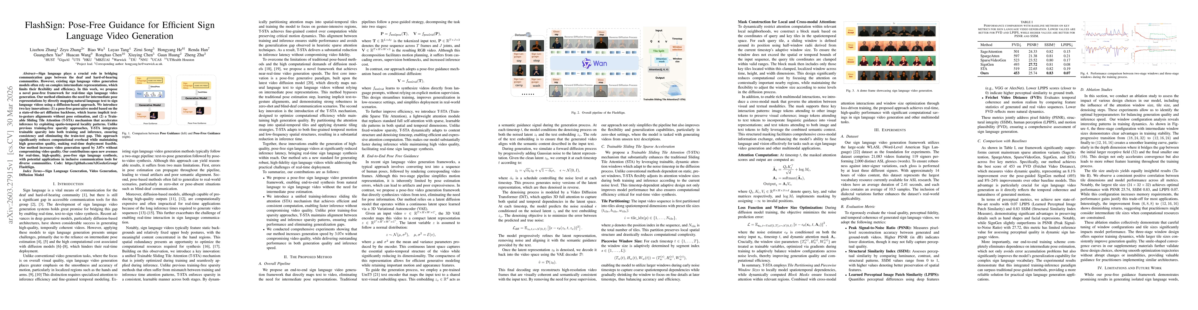 Thumbnail for FlashSign: Pose-Free Guidance for Efficient Sign Language Video Generation