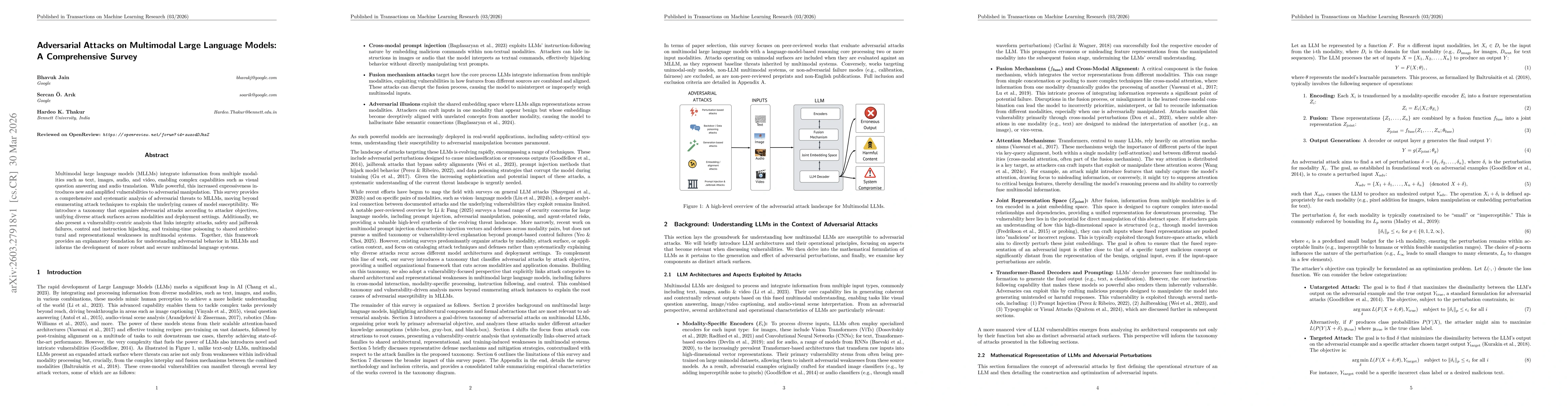 Thumbnail for Adversarial Attacks on Multimodal Large Language Models: A Comprehensive Survey