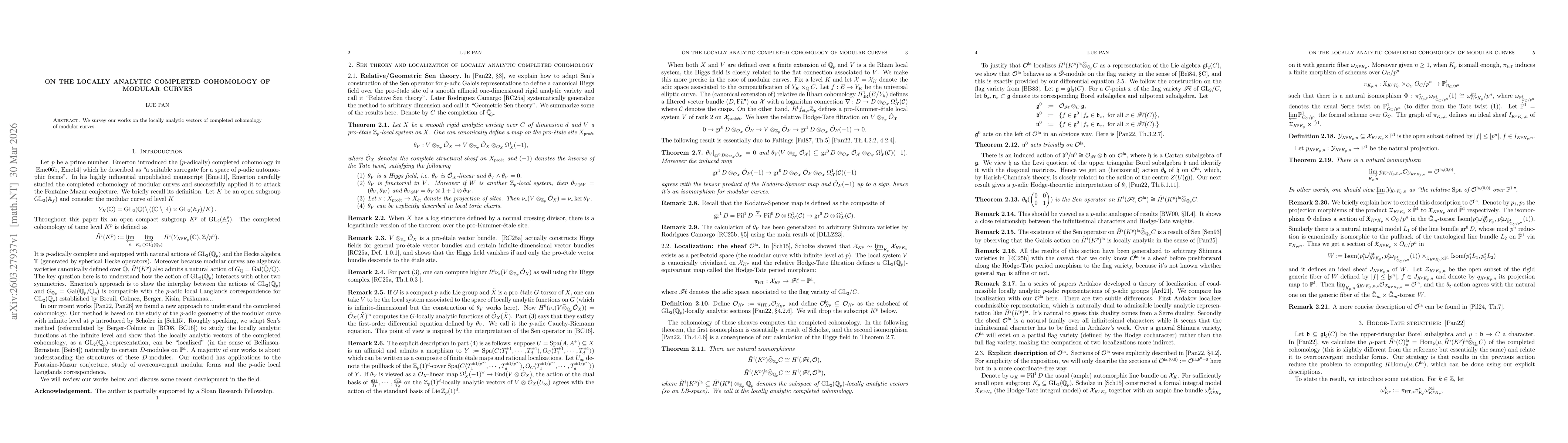 Thumbnail for On the locally analytic completed cohomology of modular curves