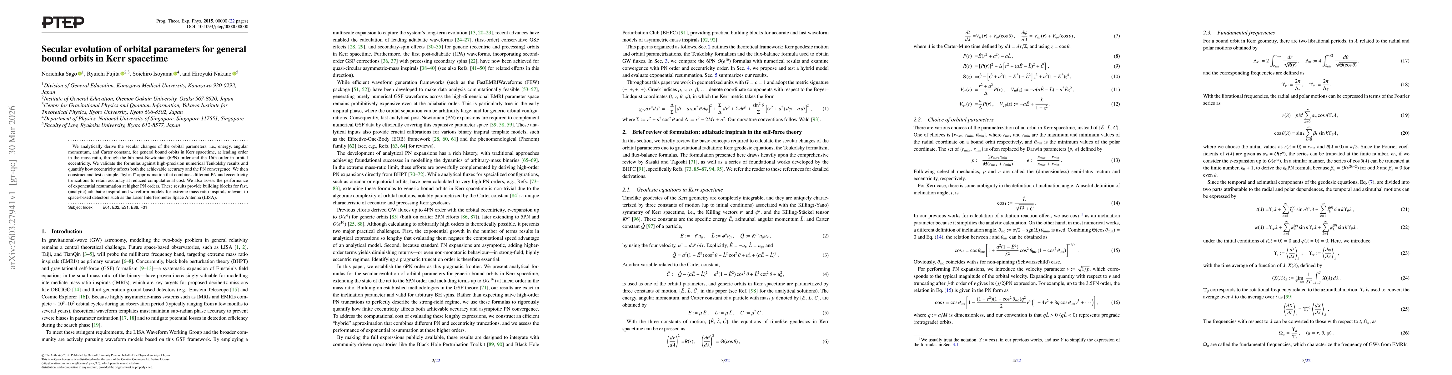 Thumbnail for Secular evolution of orbital parameters for general bound orbits in Kerr spacetime
