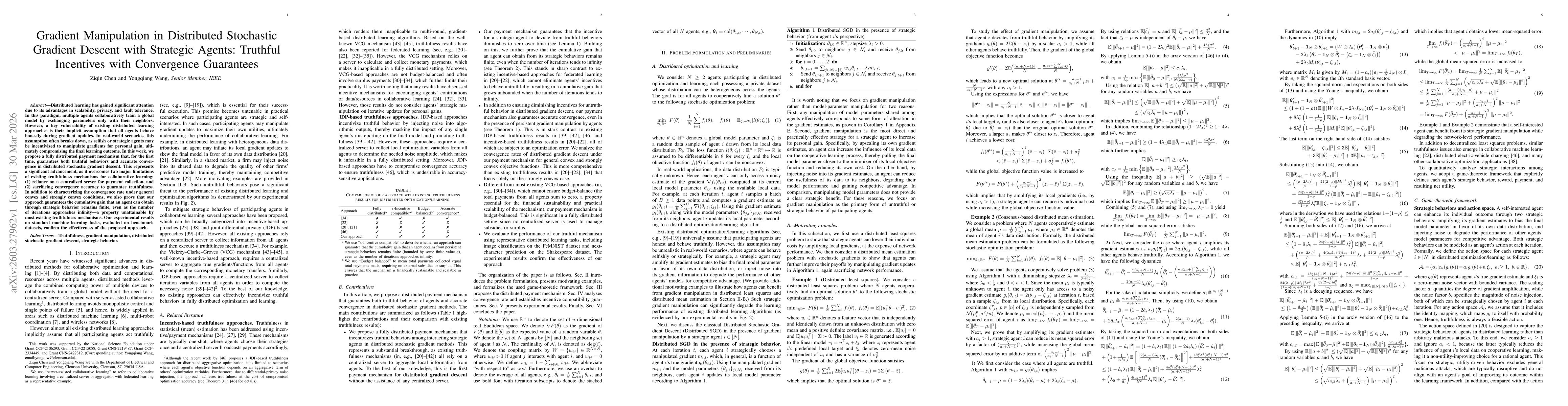 Thumbnail for Gradient Manipulation in Distributed Stochastic Gradient Descent with Strategic Agents: Truthful Incentives with Convergence Guarantees