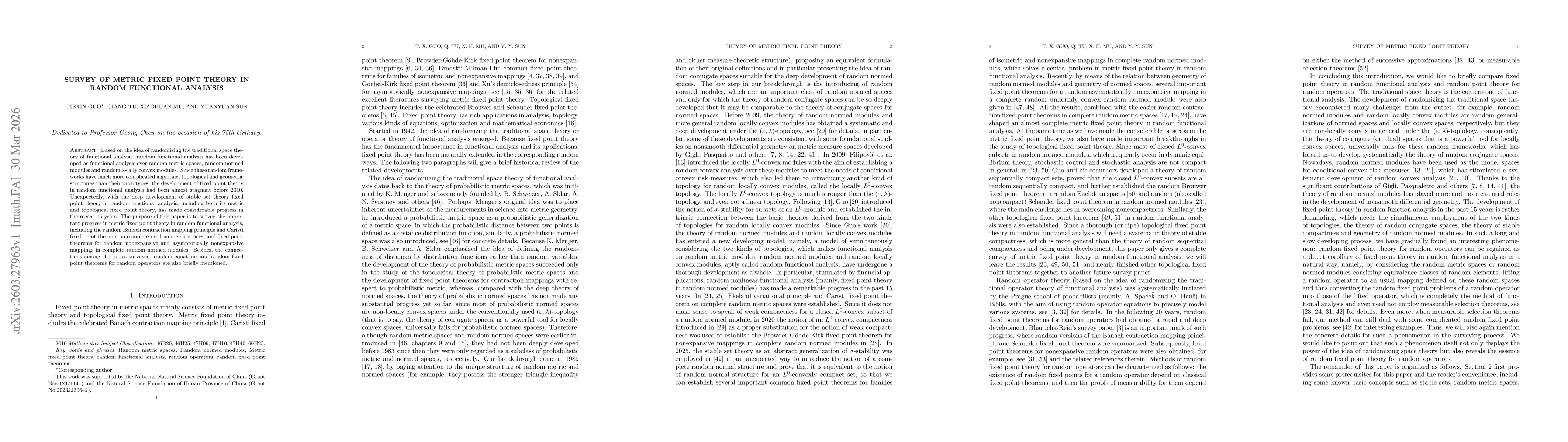 Thumbnail for Survey of Metric fixed point theory in random functional analysis