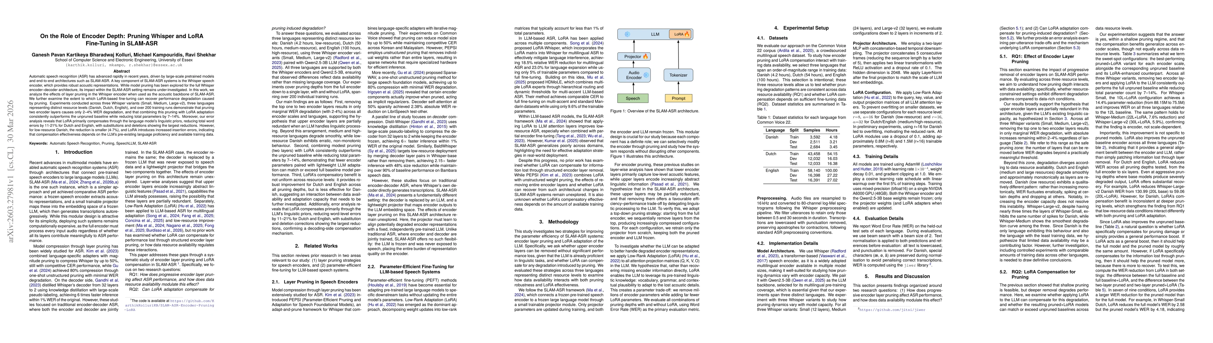 Thumbnail for On the Role of Encoder Depth: Pruning Whisper and LoRA Fine-Tuning in SLAM-ASR