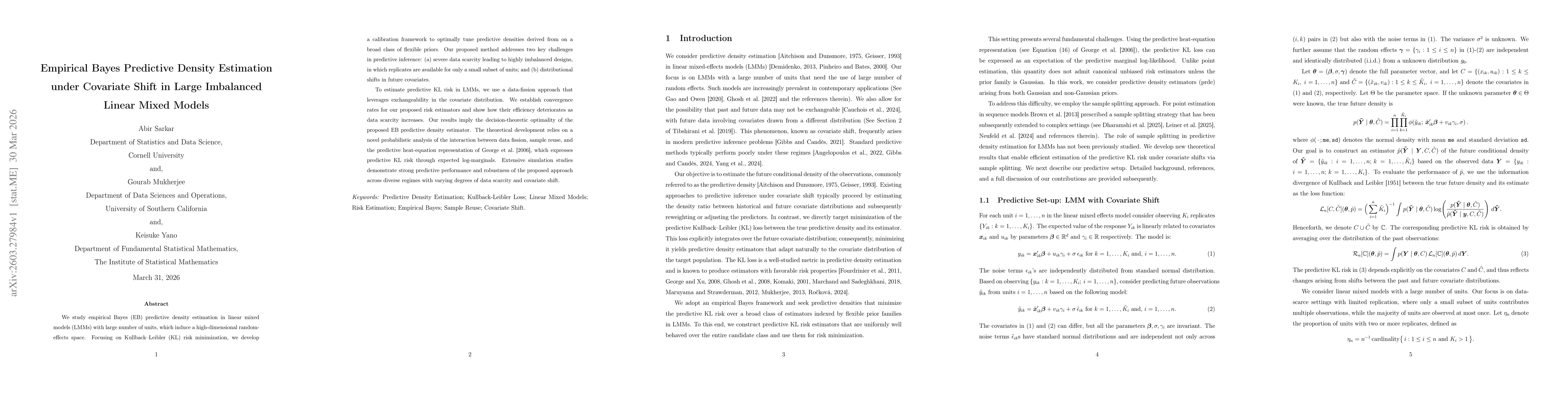Thumbnail for Empirical Bayes Predictive Density Estimation under Covariate Shift in Large Imbalanced Linear Mixed Models