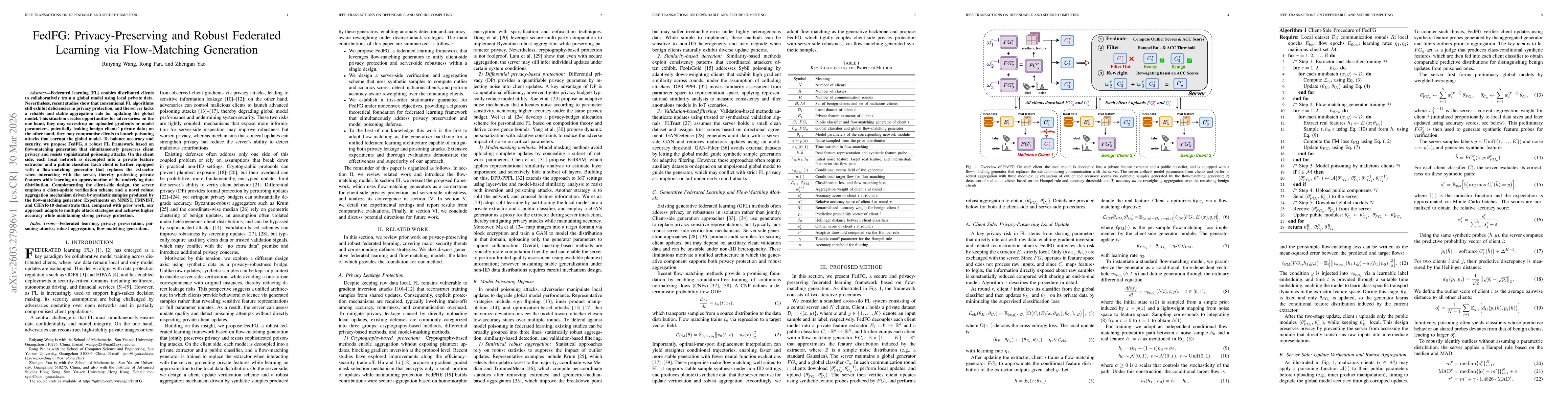 Thumbnail for FedFG: Privacy-Preserving and Robust Federated Learning via Flow-Matching Generation