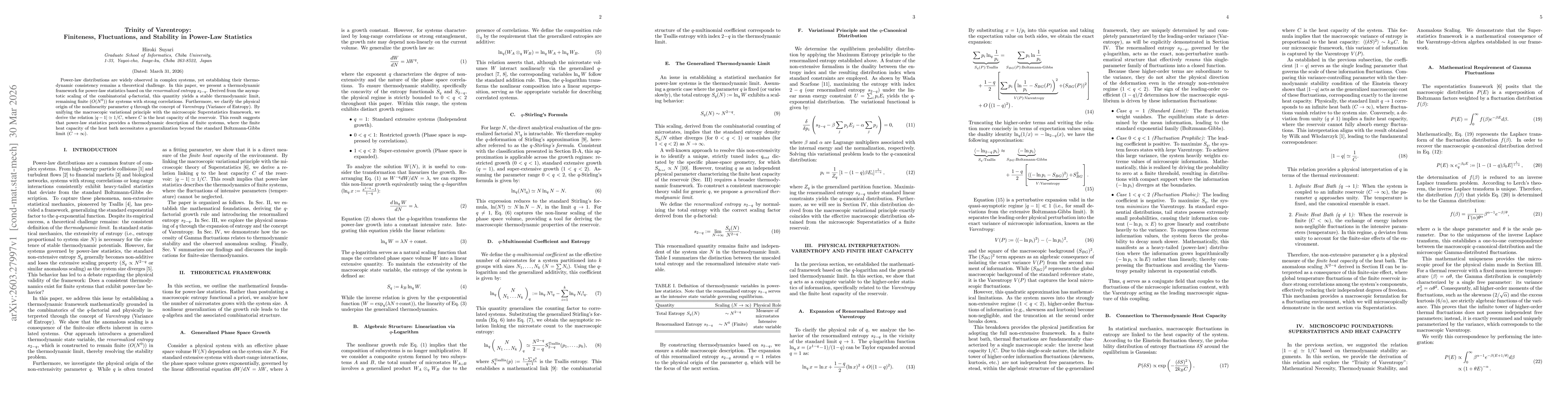Thumbnail for Trinity of Varentropy: Finiteness, Fluctuations, and Stability in Power-Law Statistics