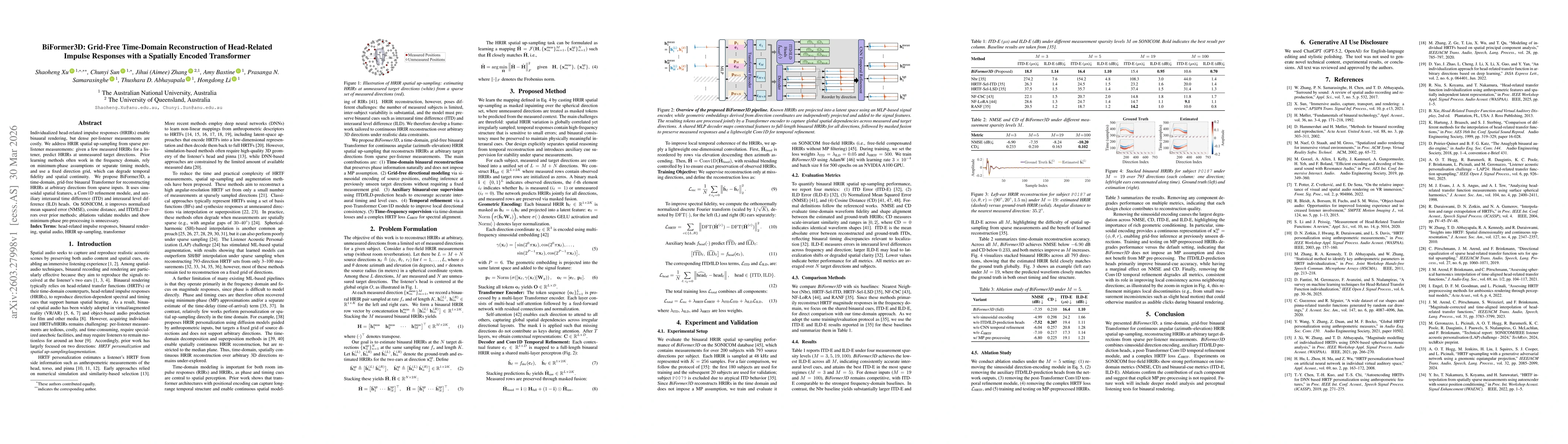 Thumbnail for BiFormer3D: Grid-Free Time-Domain Reconstruction of Head-Related Impulse Responses with a Spatially Encoded Transformer