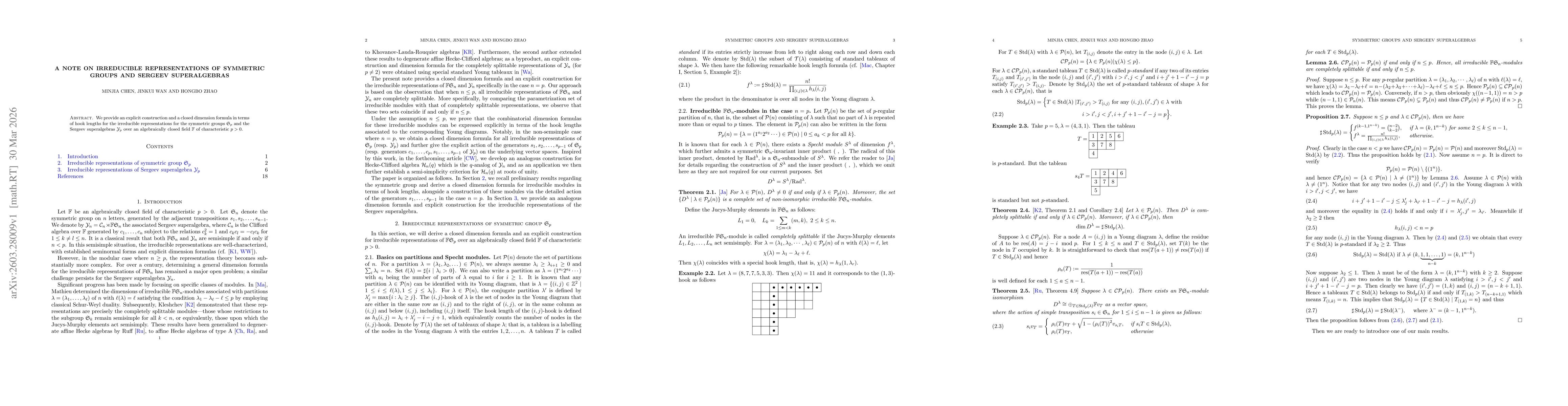 Thumbnail for A note on irreducible representations of symmetric groups and Sergeev superalgebras