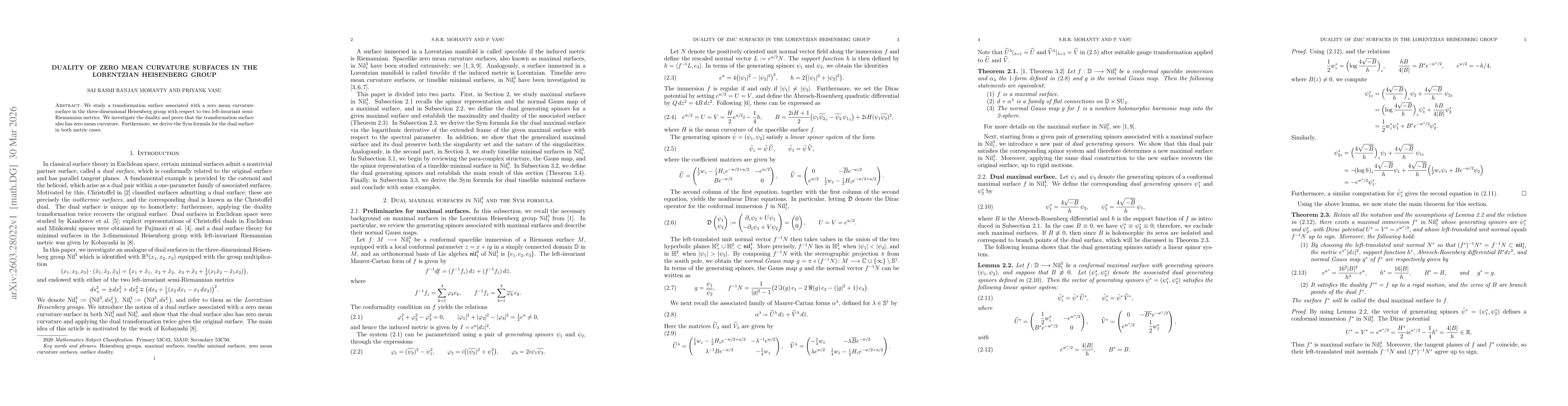 Thumbnail for Duality of zero mean curvature surfaces in the Lorentzian Heisenberg group