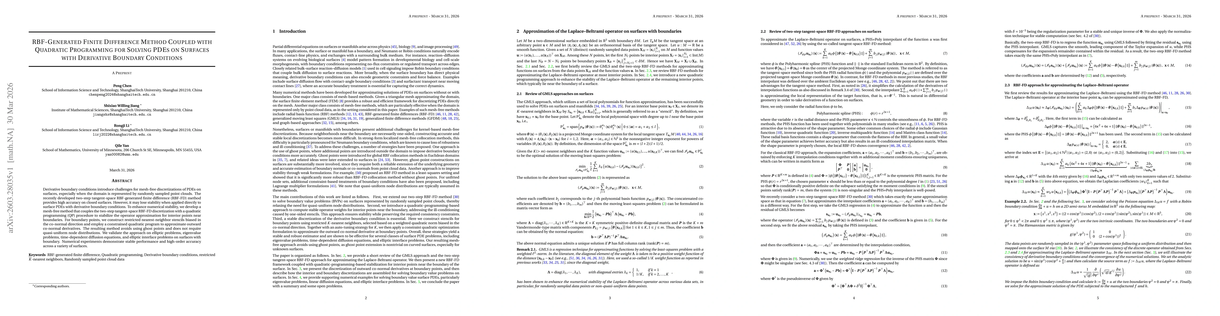 Thumbnail for RBF-Generated Finite Difference Method Coupled with Quadratic Programming for Solving PDEs on Surfaces with Derivative Boundary Conditions