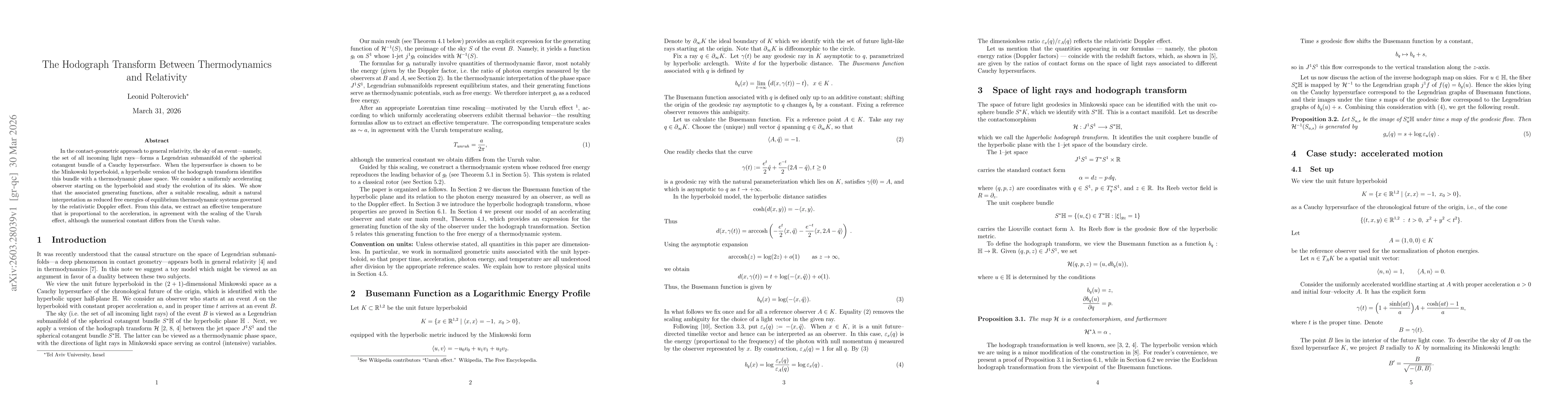 Thumbnail for The Hodograph Transform Between Thermodynamics and Relativity