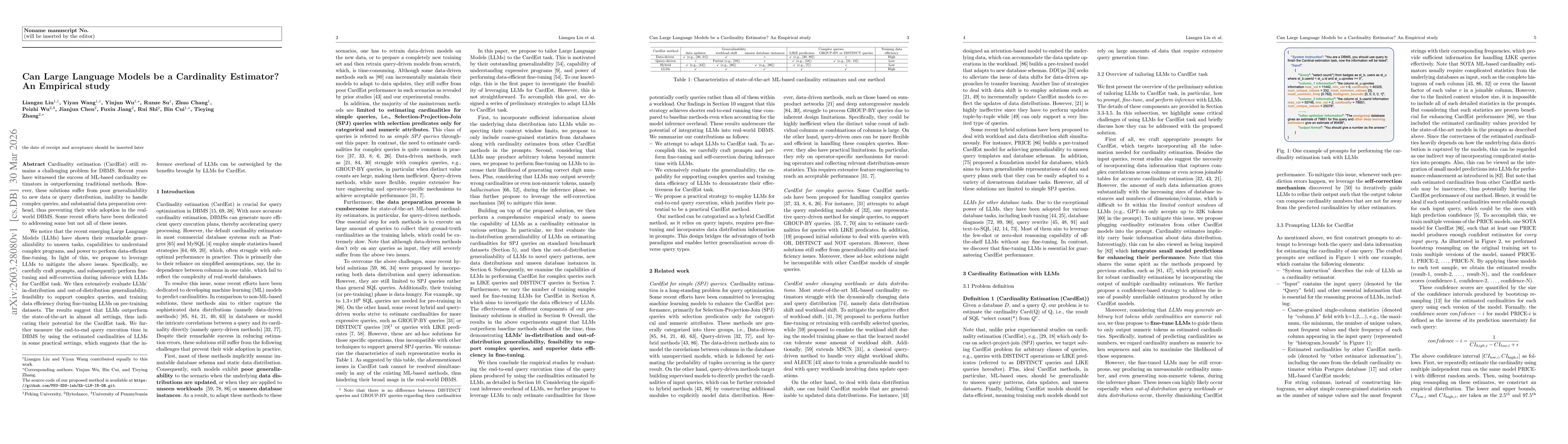 Thumbnail for Can Large Language Models be a Cardinality Estimator? An Empirical study