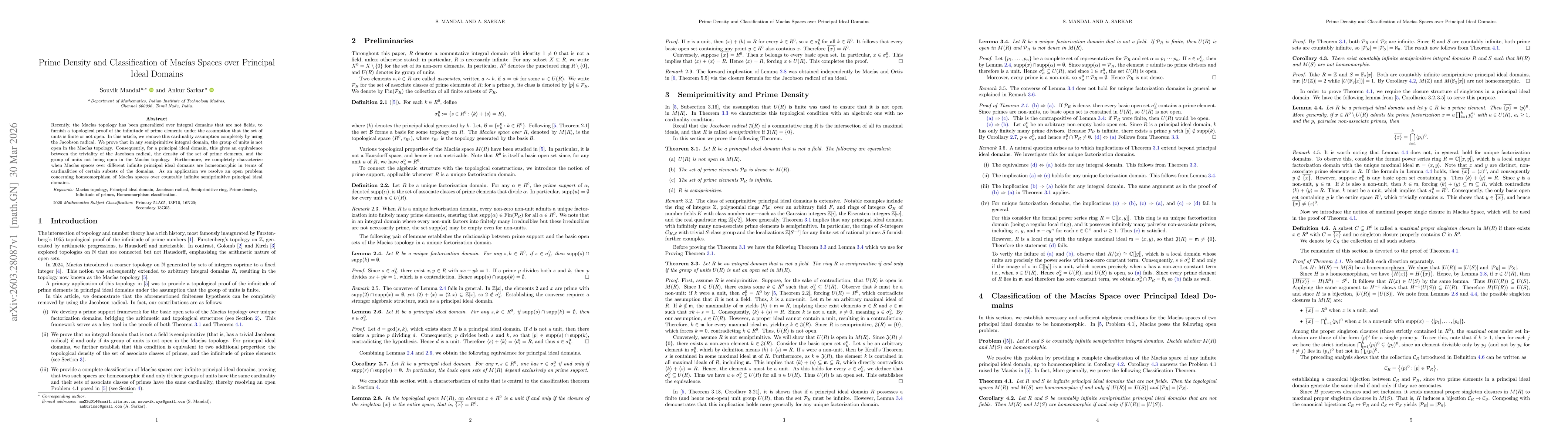 Thumbnail for Prime Density and Classification of Macías Spaces over Principal Ideal Domains
