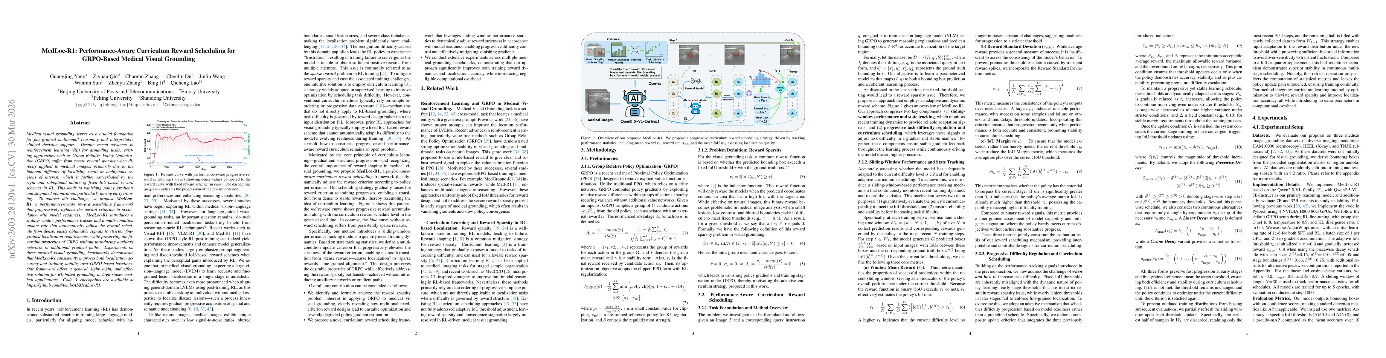 Thumbnail for MedLoc-R1: Performance-Aware Curriculum Reward Scheduling for GRPO-Based Medical Visual Grounding