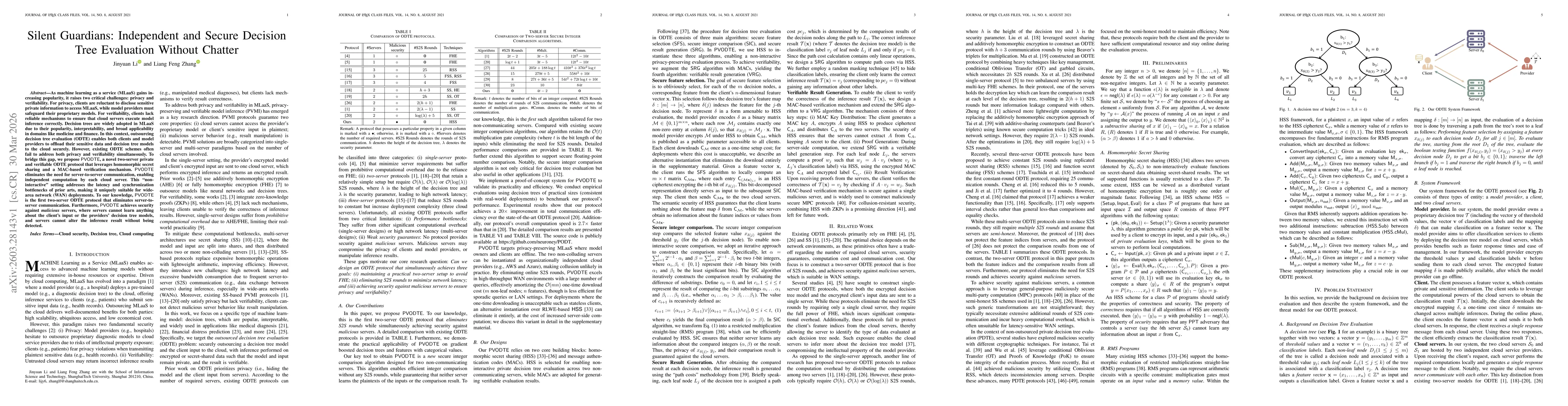 Thumbnail for Silent Guardians: Independent and Secure Decision Tree Evaluation Without Chatter