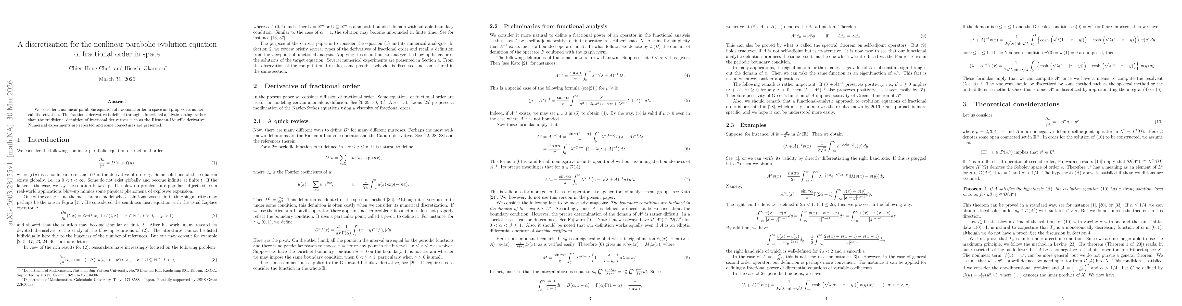 Thumbnail for A discretization for the nonlinear parabolic evolution equation of fractional order in space
