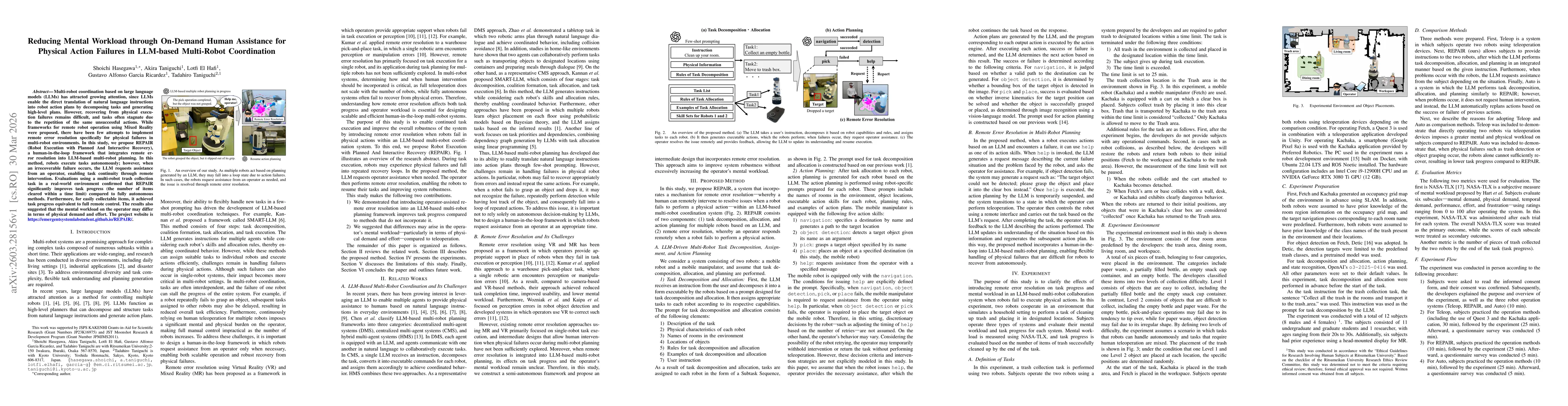 Thumbnail for Reducing Mental Workload through On-Demand Human Assistance for Physical Action Failures in LLM-based Multi-Robot Coordination
