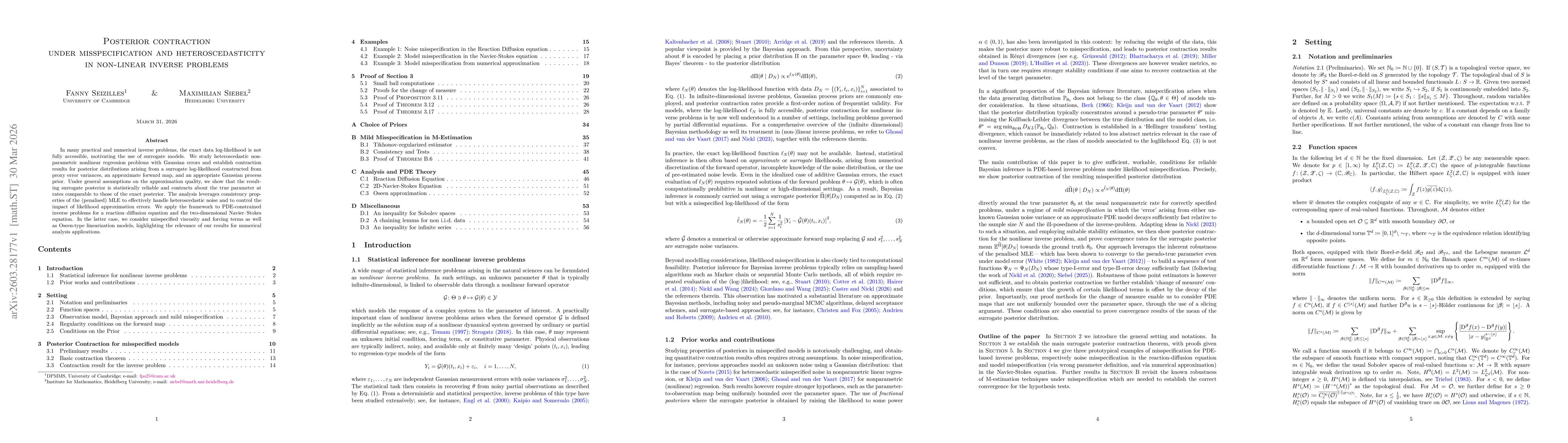 Thumbnail for Posterior contraction under misspecification and heteroscedasticity in non-linear inverse problems