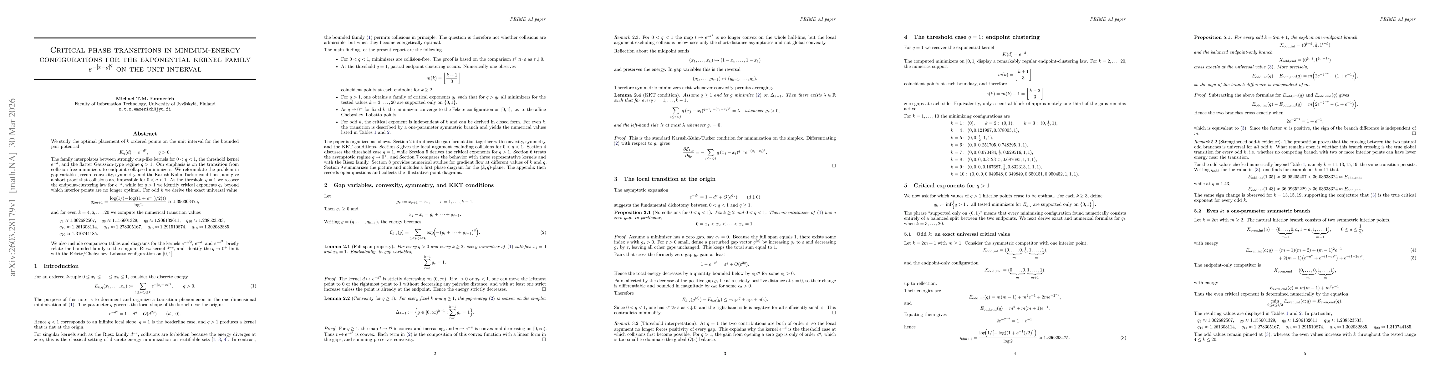 Thumbnail for Critical phase transitions in minimum-energy configurations for the exponential kernel family $e^{-|x-y|^q}$ on the unit interval