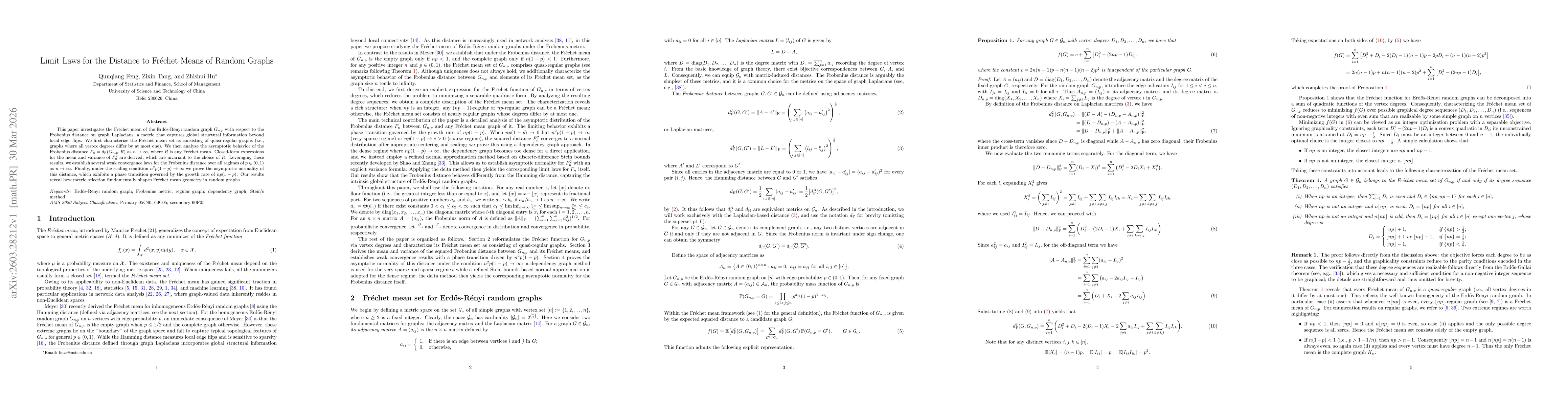 Thumbnail for Limit Laws for the Distance to Fréchet Means of Random Graphs