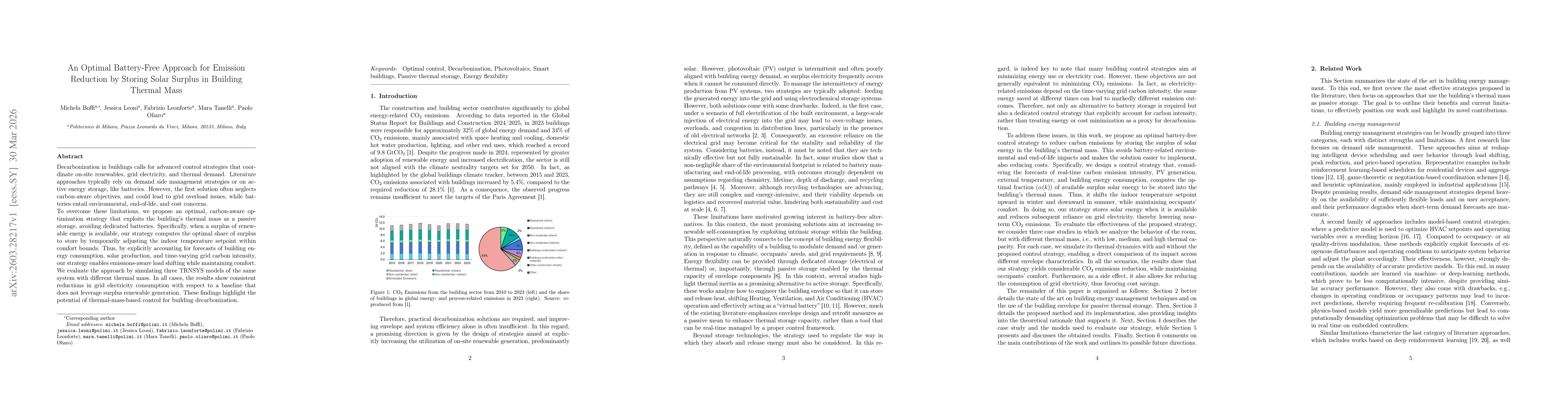 Thumbnail for An Optimal Battery-Free Approach for Emission Reduction by Storing Solar Surplus in Building Thermal Mass