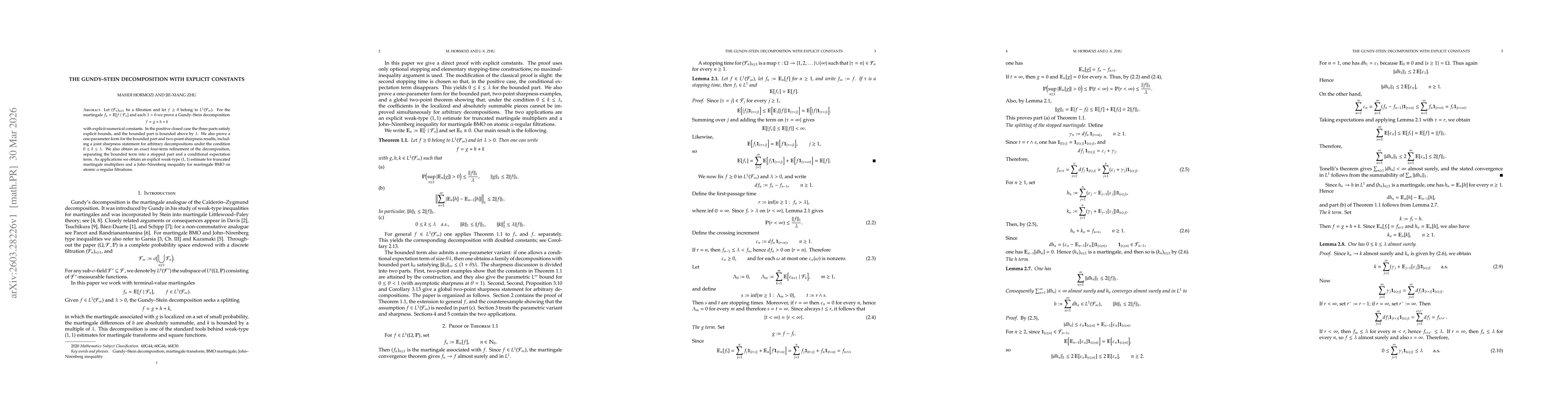Thumbnail for The Gundy-Stein decomposition with explicit constants