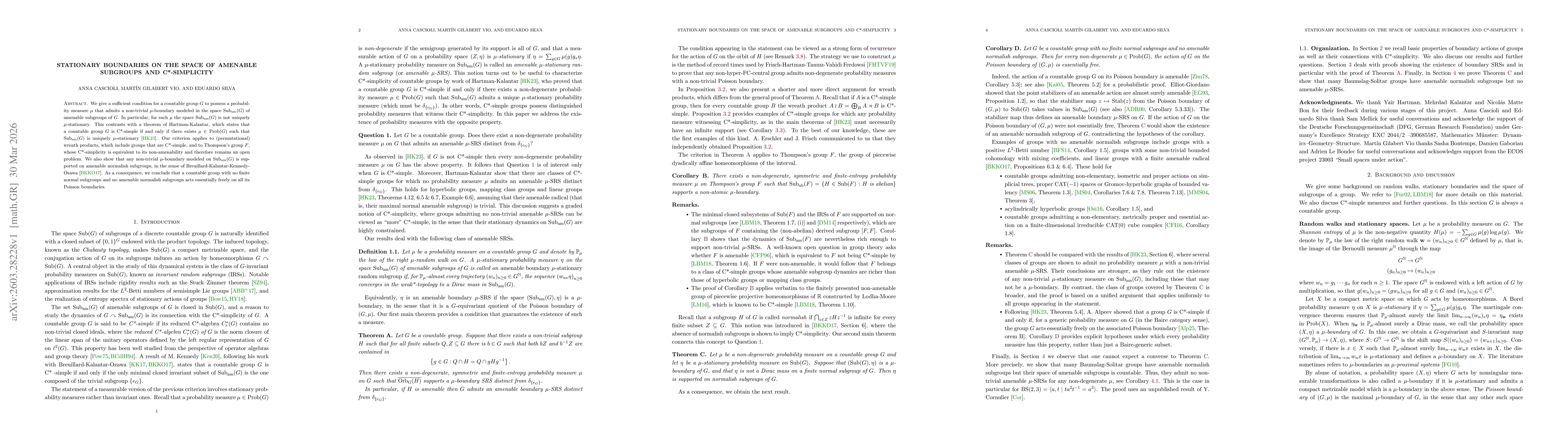 Thumbnail for Stationary boundaries on the space of amenable subgroups and C*-simplicity
