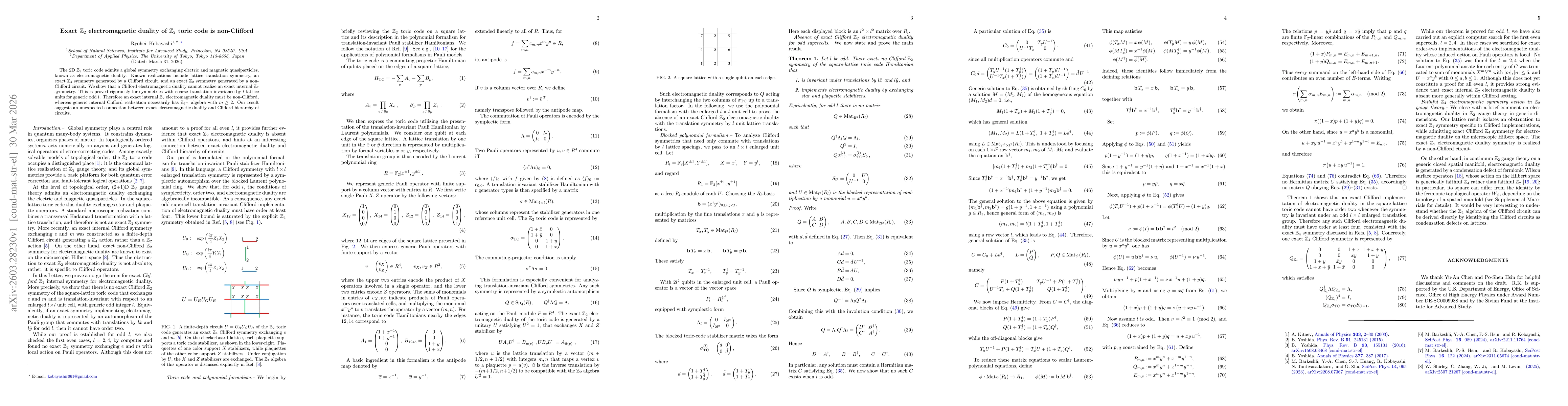 Thumbnail for Exact $\mathbb{Z}_2$ electromagnetic duality of $\mathbb{Z}_2$ toric code is non-Clifford