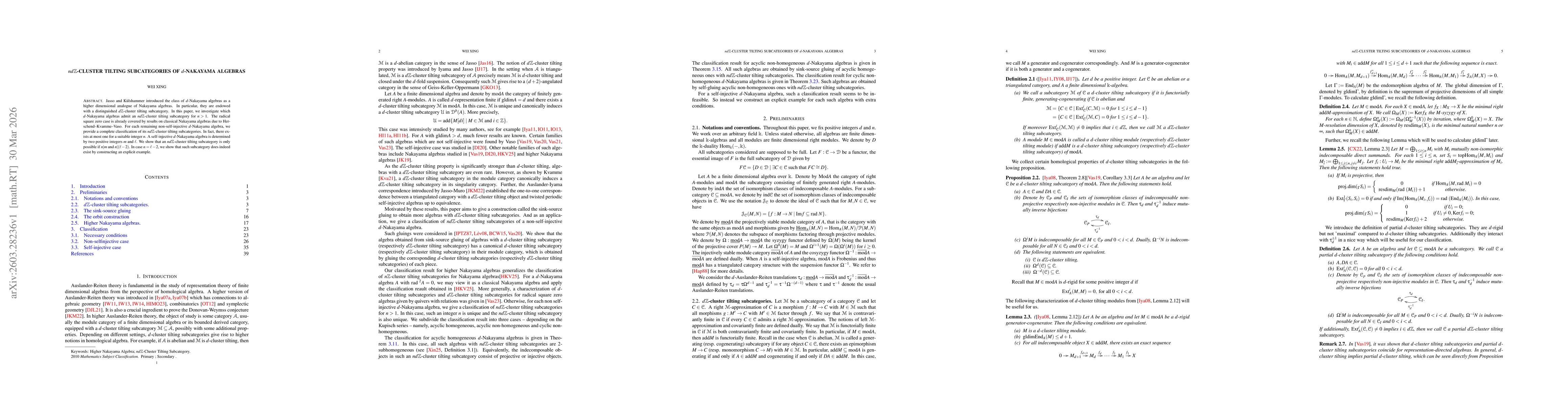 Thumbnail for $nd\mathbb{Z}$-cluster tilting subcategories of $d$-Nakayama algebras