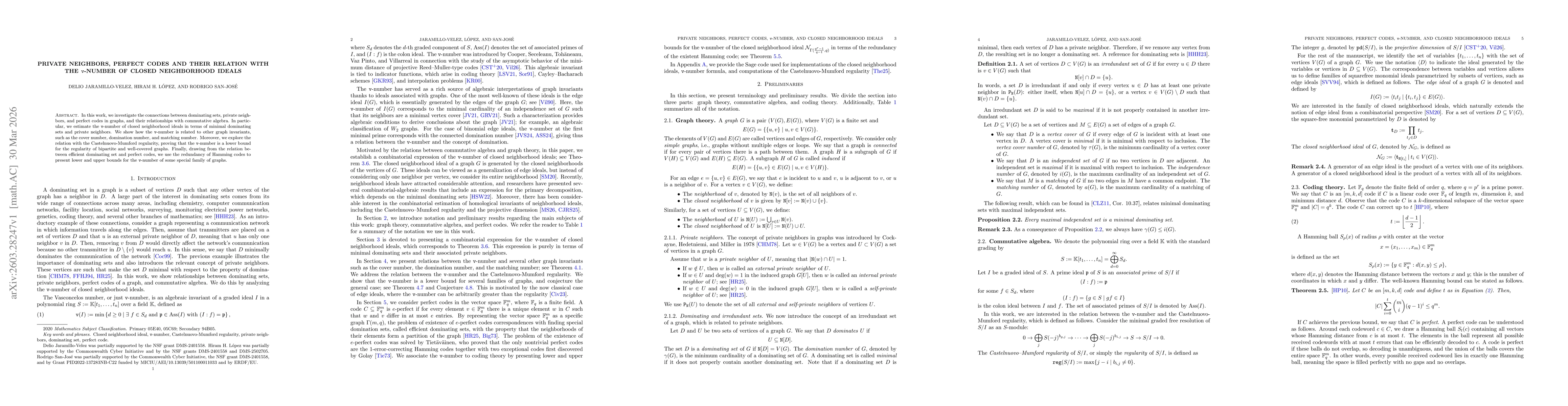 Thumbnail for Private neighbors, perfect codes and their relation with the $\vt$-number of closed neighborhood ideals
