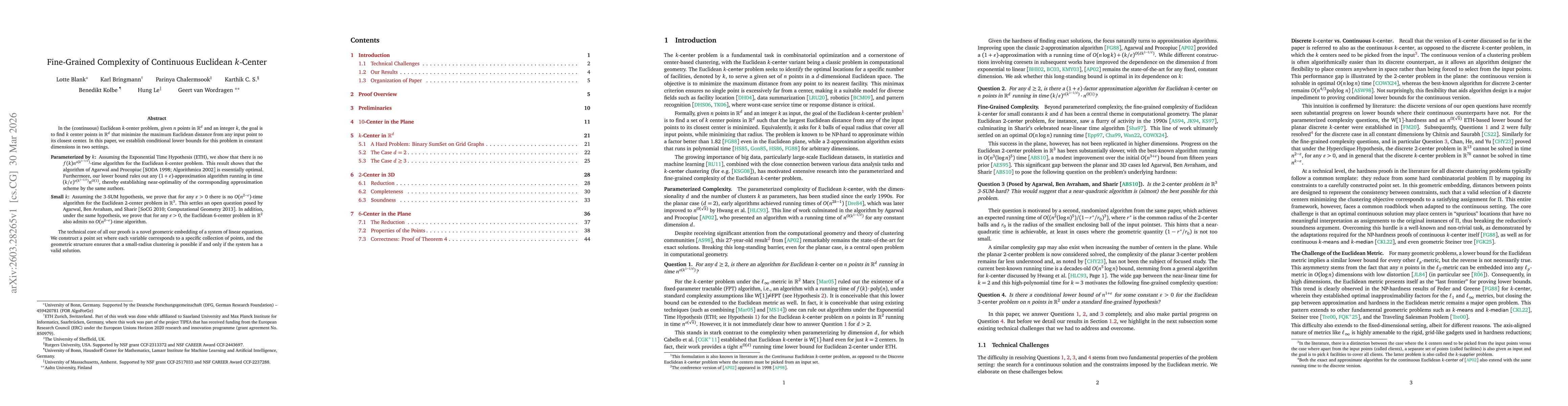 Thumbnail for Fine-Grained Complexity of Continuous Euclidean k-Center