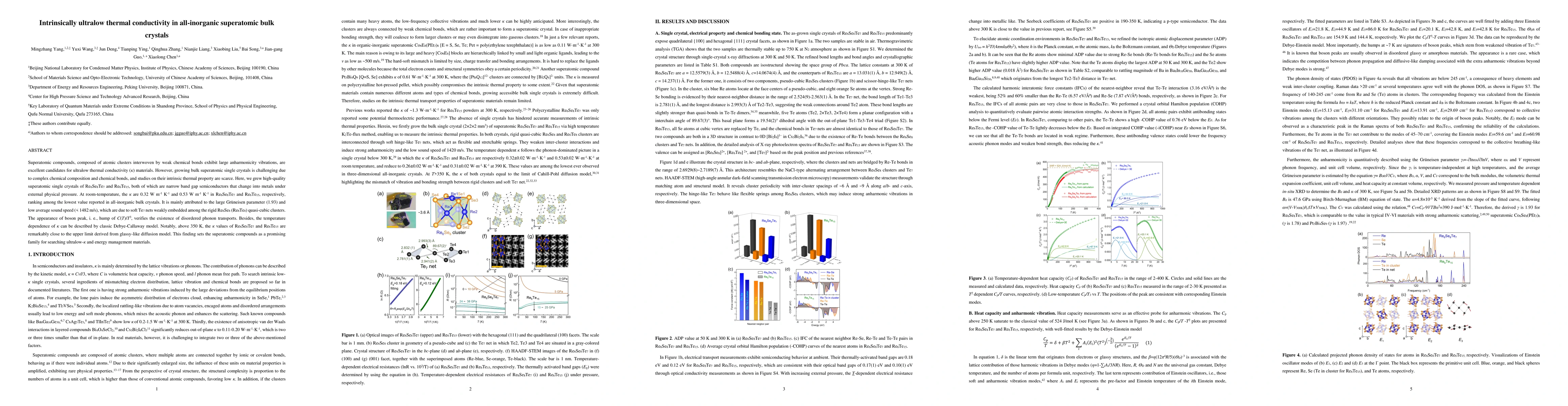 Thumbnail for Intrinsically ultralow thermal conductivity in all-inorganic superatomic bulk crystals