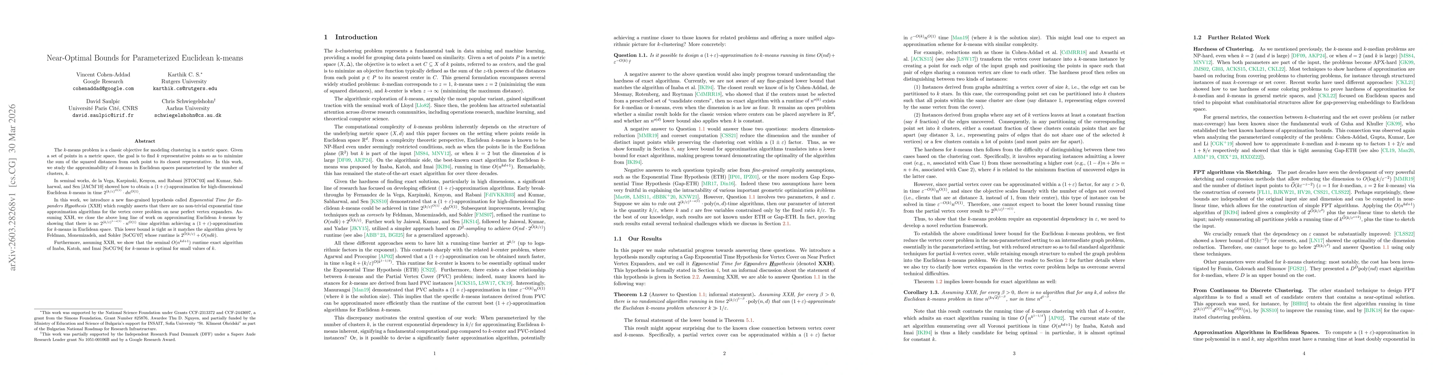 Thumbnail for Near-Optimal Bounds for Parameterized Euclidean k-means