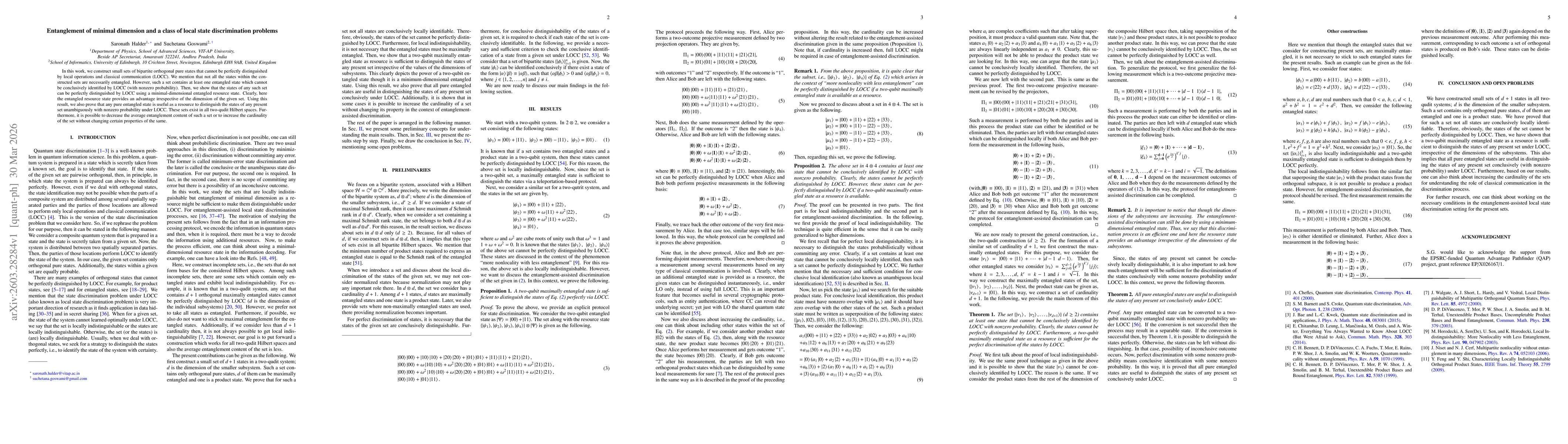 Thumbnail for Entanglement of minimal dimension and a class of local state discrimination problems