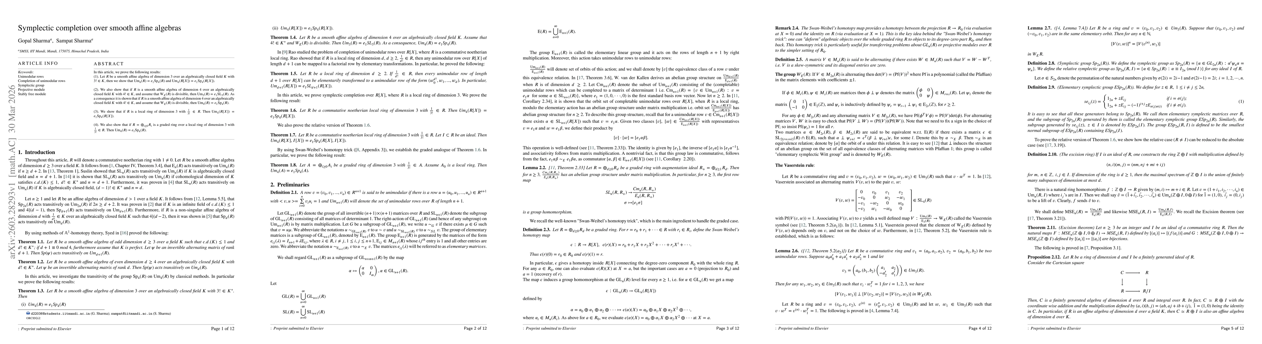 Thumbnail for Symplectic completion over smooth affine algebras