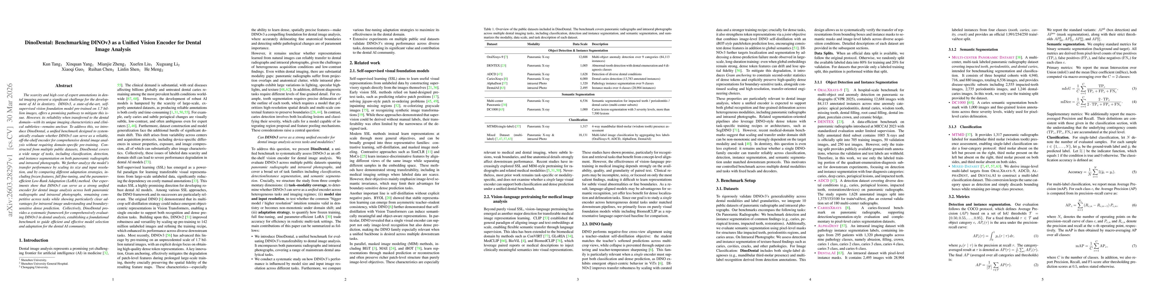 Thumbnail for DinoDental: Benchmarking DINOv3 as a Unified Vision Encoder for Dental Image Analysis