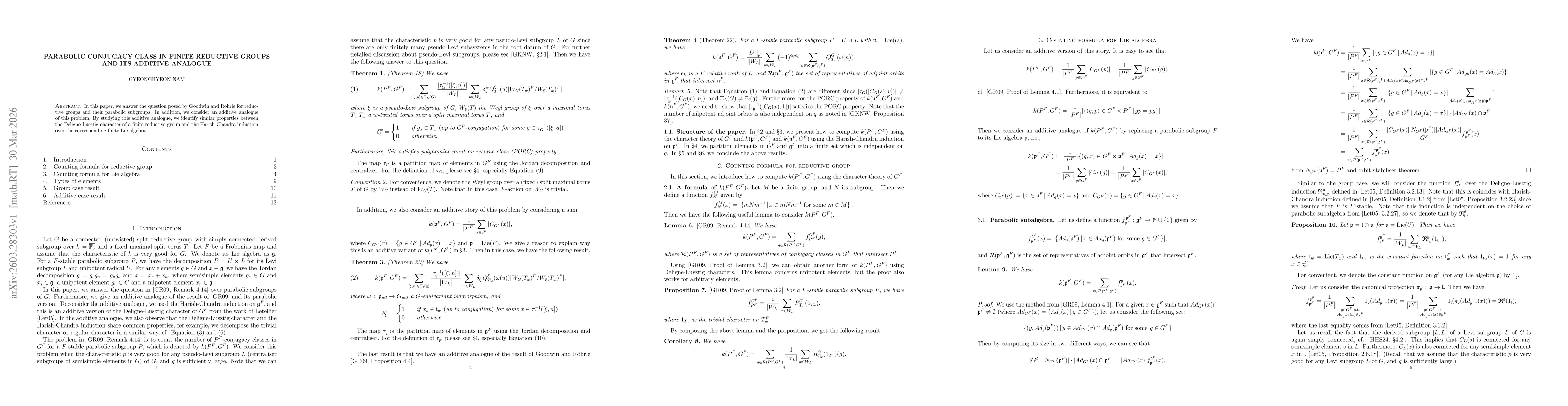 Thumbnail for Parabolic conjugacy class in finite reductive groups and its additive analogue