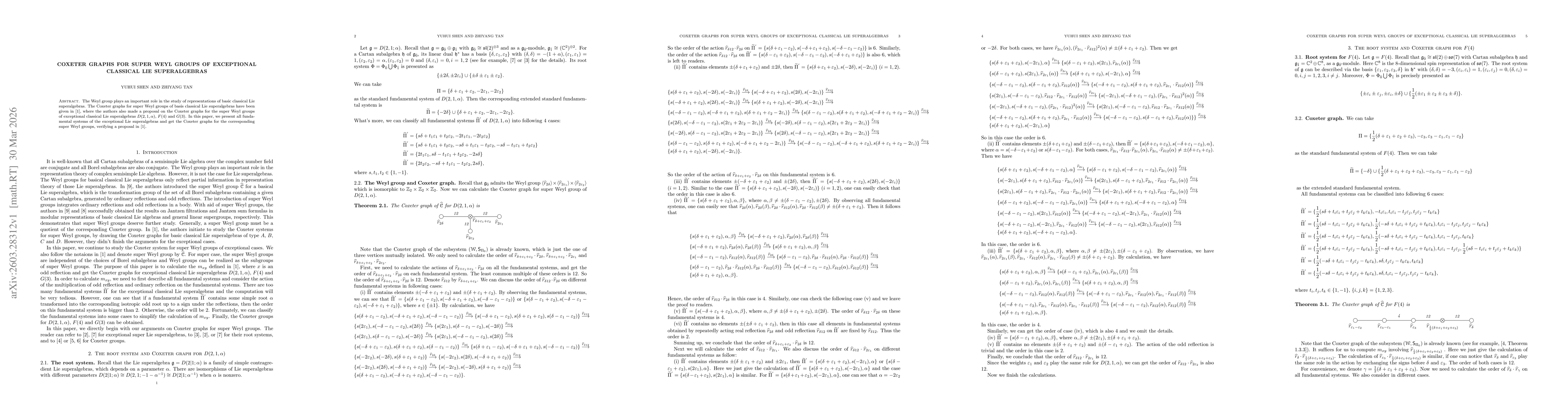 Thumbnail for Coxeter Graphs for Super Weyl Groups of Exceptional Classical Lie Superalgebras