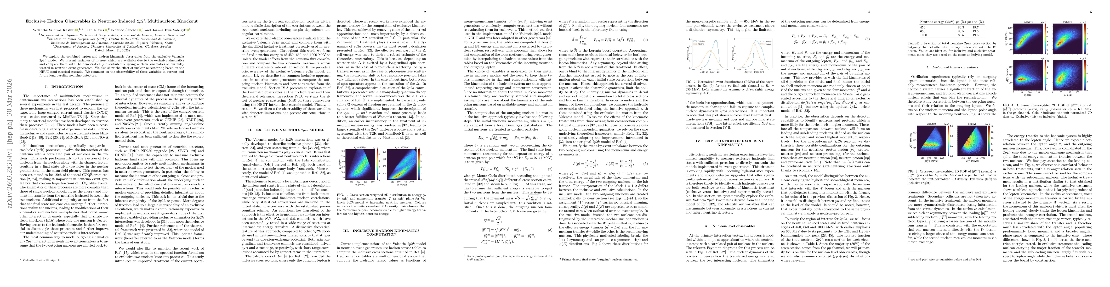 Thumbnail for Exclusive Hadron Observables in Neutrino Induced $2p2h$ Multinucleon Knockout
