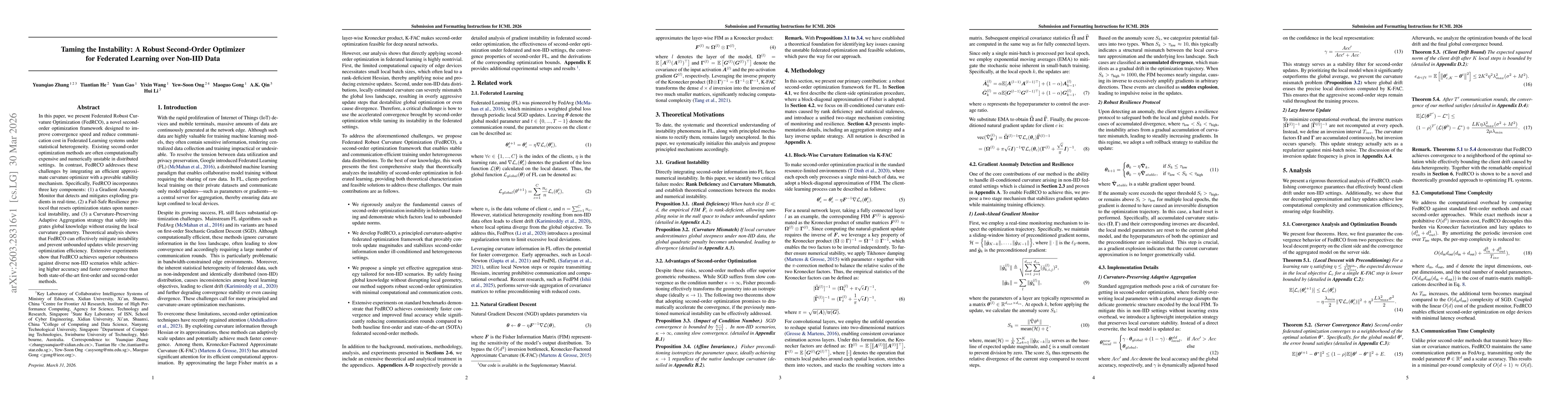 Thumbnail for Taming the Instability: A Robust Second-Order Optimizer for Federated Learning over Non-IID Data