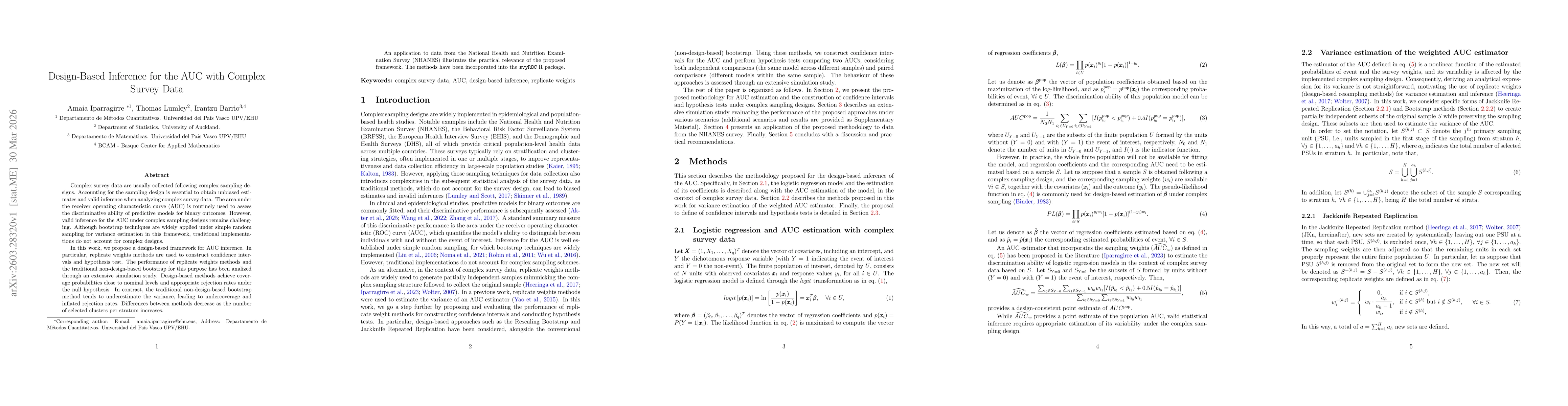 Thumbnail for Design-Based Inference for the AUC with Complex Survey Data