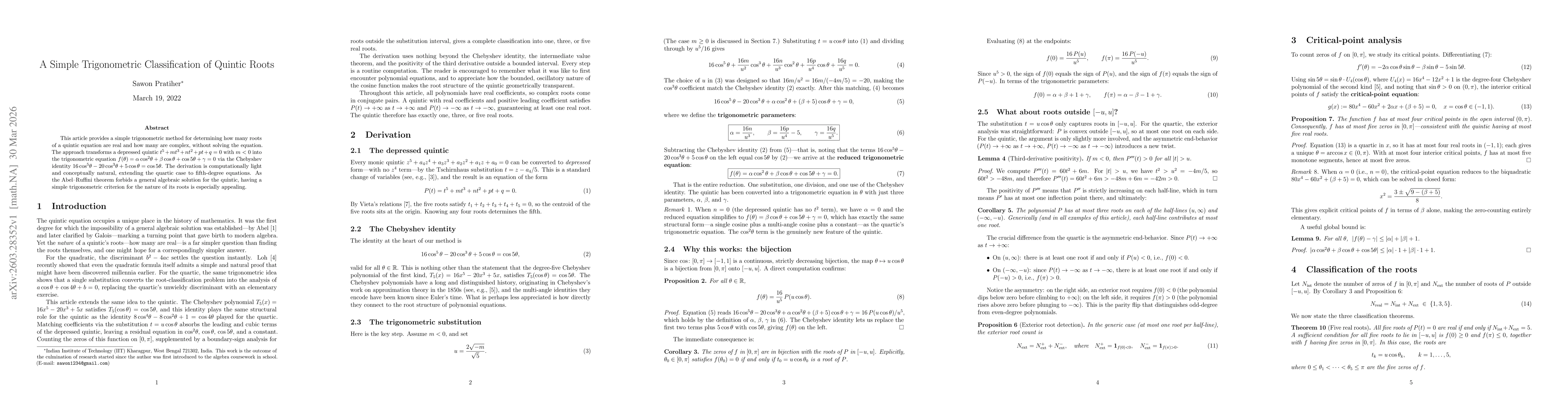 Thumbnail for A Simple Trigonometric Classification of Quintic Roots