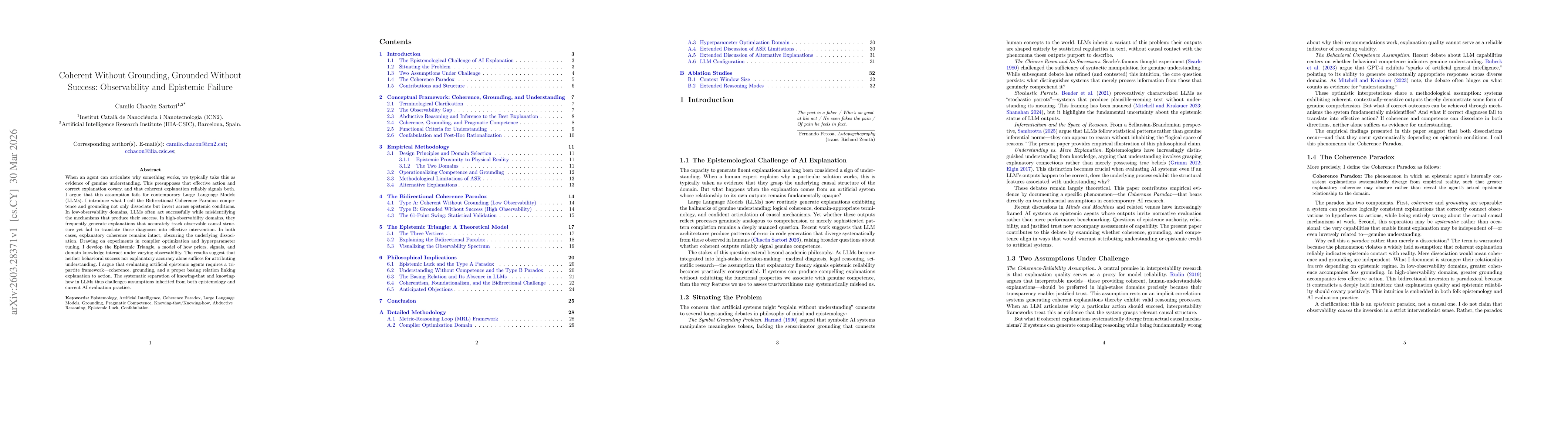 Thumbnail for Coherent Without Grounding, Grounded Without Success: Observability and Epistemic Failure