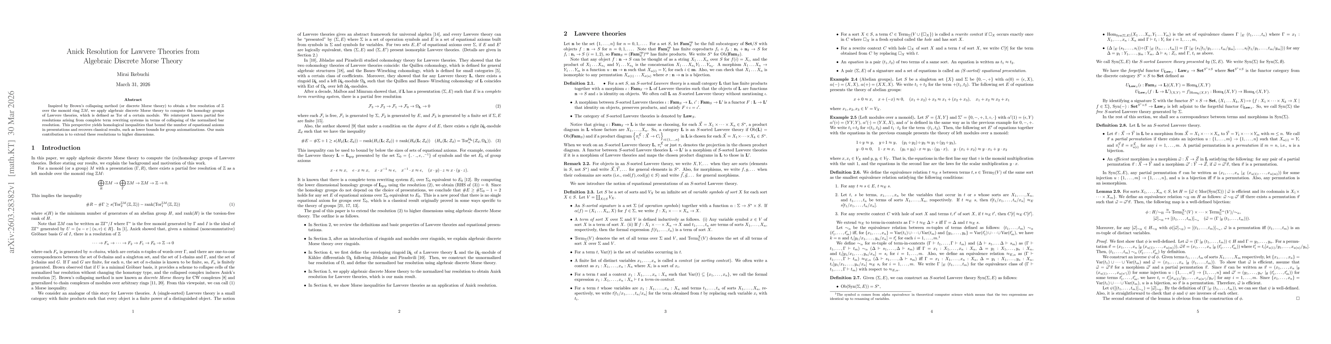 Thumbnail for Anick Resolution for Lawvere Theories from Algebraic Discrete Morse Theory