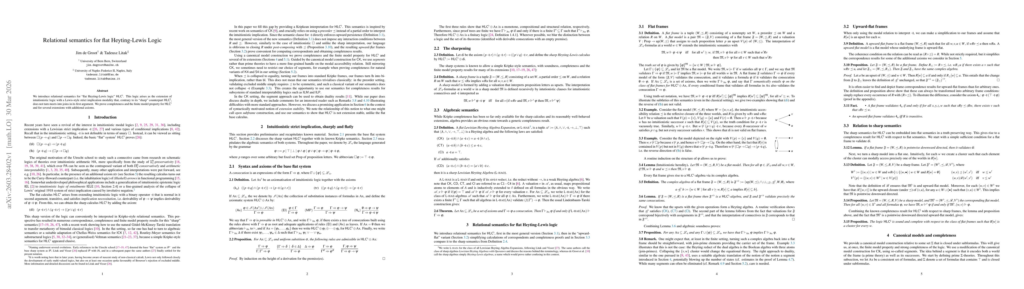 Thumbnail for Relational semantics for flat Heyting-Lewis Logic