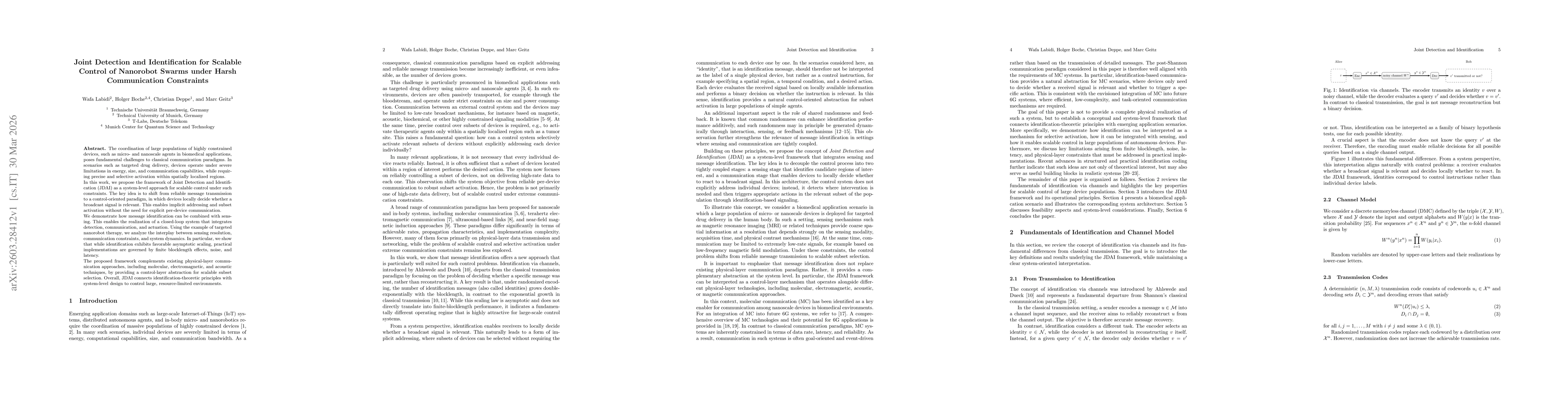 Thumbnail for Joint Detection and Identification for Scalable Control of Nanorobot Swarms under Harsh Communication Constraints