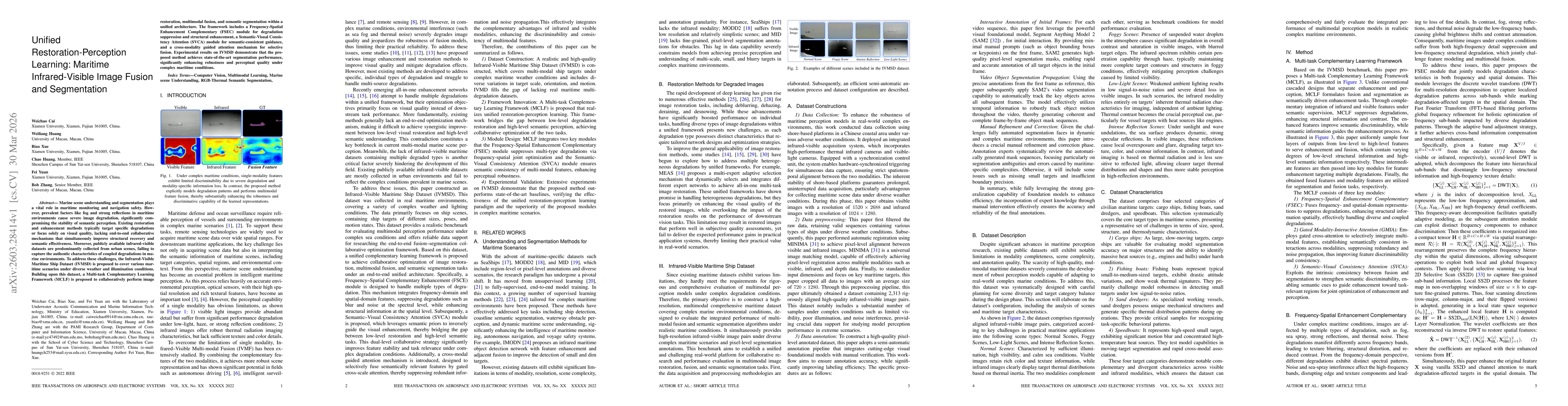 Thumbnail for Unified Restoration-Perception Learning: Maritime Infrared-Visible Image Fusion and Segmentation