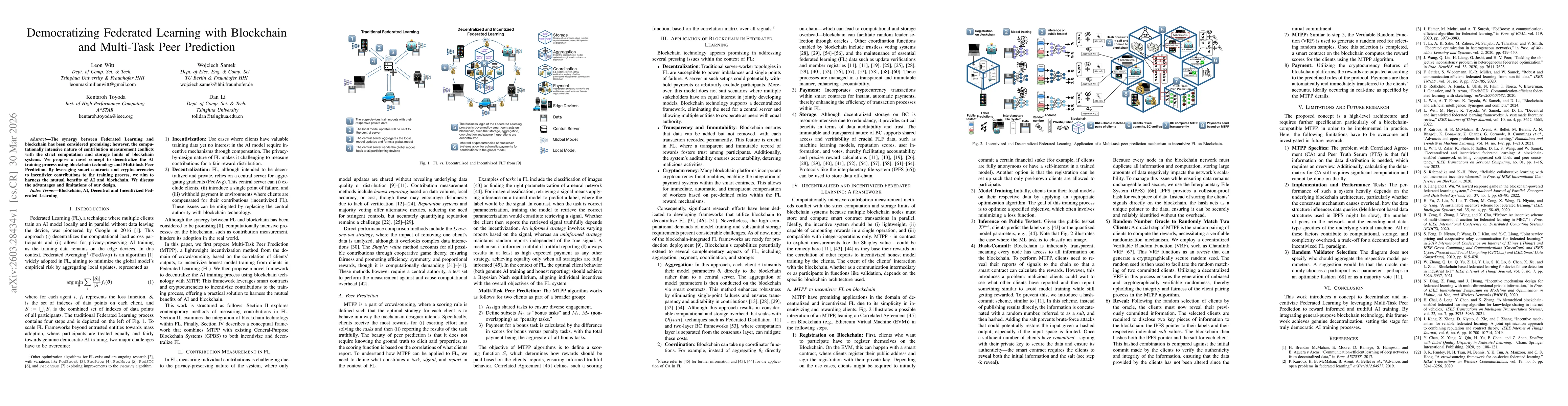 Thumbnail for Democratizing Federated Learning with Blockchain and Multi-Task Peer Prediction