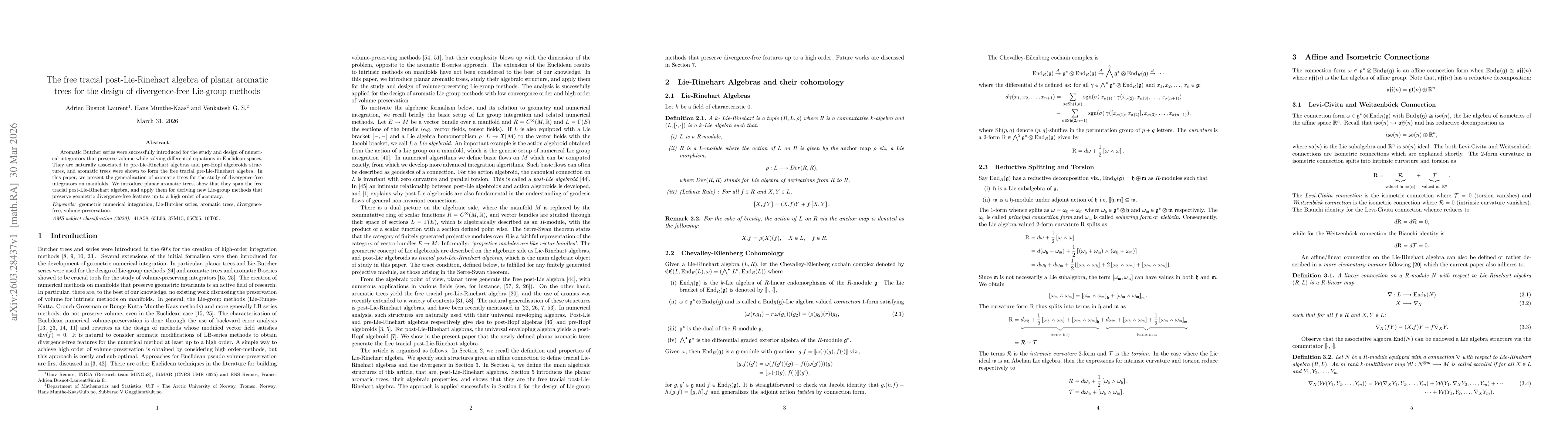 Thumbnail for The free tracial post-Lie-Rinehart algebra of planar aromatic trees for the design of divergence-free Lie-group methods