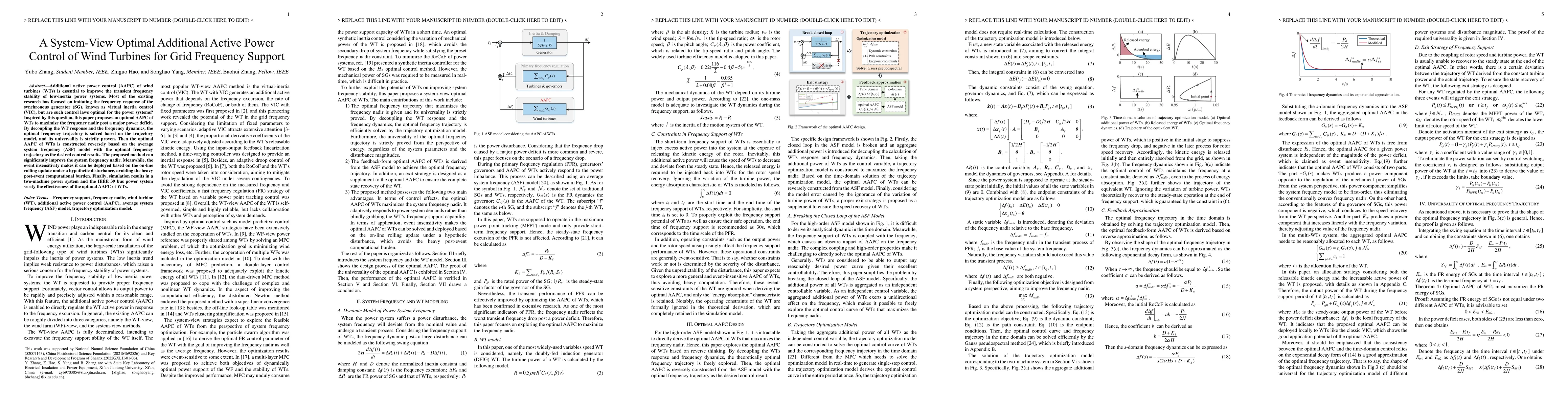 Thumbnail for A System-View Optimal Additional Active Power Control of Wind Turbines for Grid Frequency Support